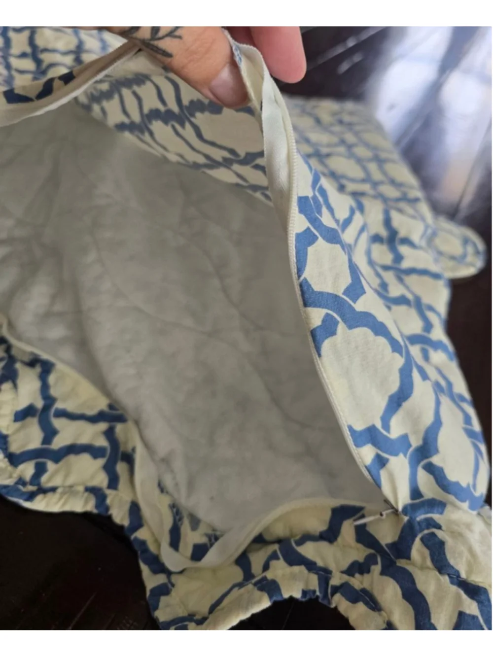Waverly King Size Vintage Cottagecore Blue White Damask Scalloped Pillow Shams